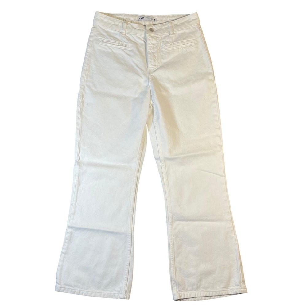 Zara Women White Denim Wide Leg Crop Jeans Size 4 - 30x28 Casual Baggy Pockets